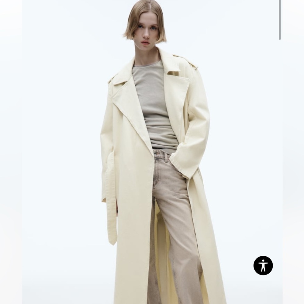 Zara Belted Cotton Topcoat in soft cream size S